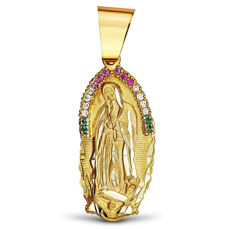14k Gold Guadalupe Tri-Color Cz Pendant