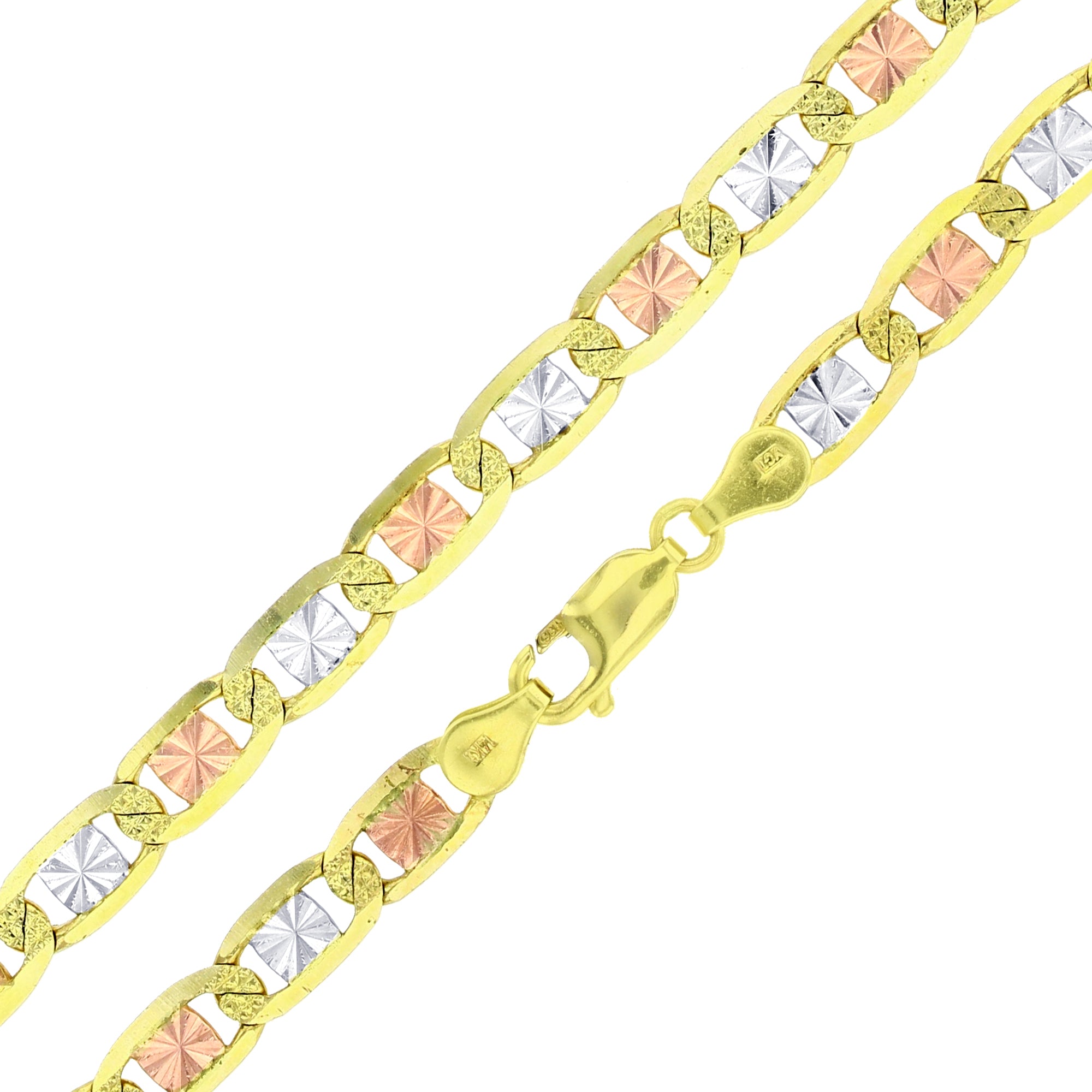 Real 14k Gold Tri-Color Valentino Chain - 6.5mm