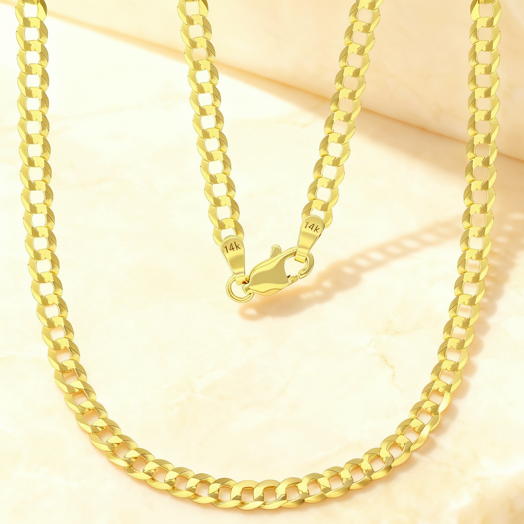Real 14k Gold Curb Chain - 3.5mm