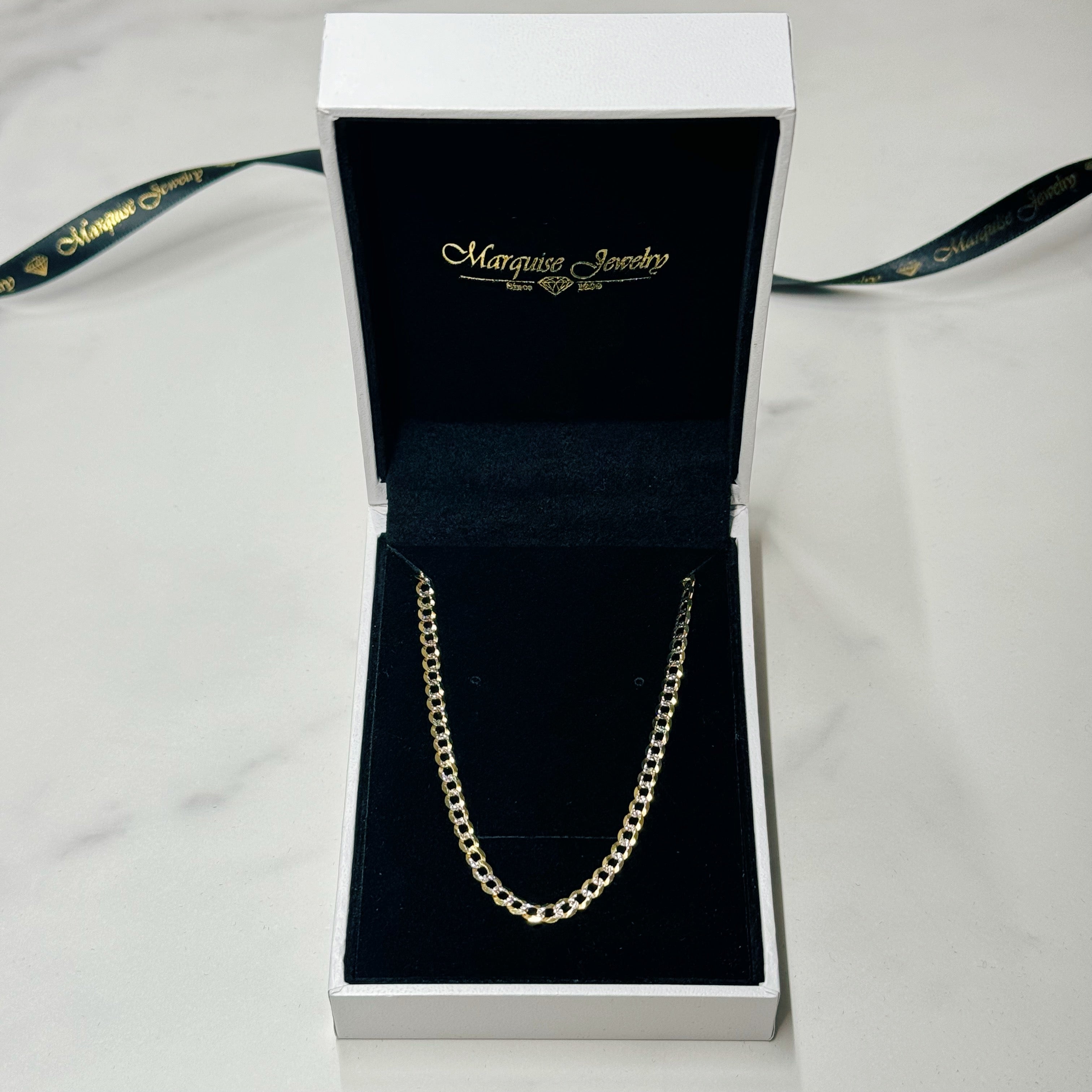 Real 14k Gold Diamond Cut Curb Chain - 3mm
