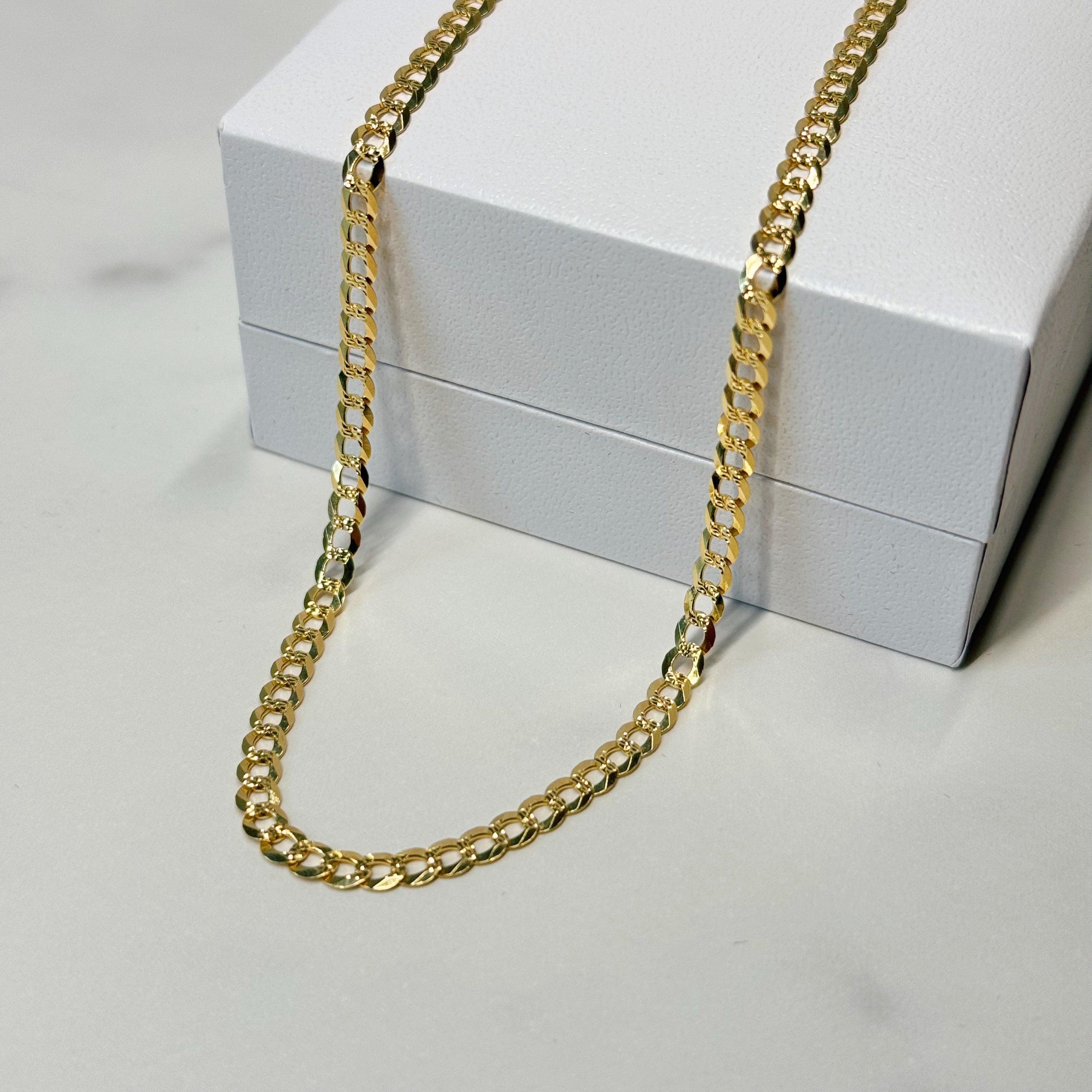 Real 14k Gold Yellow Pave Curb Chain - 3.5mm
