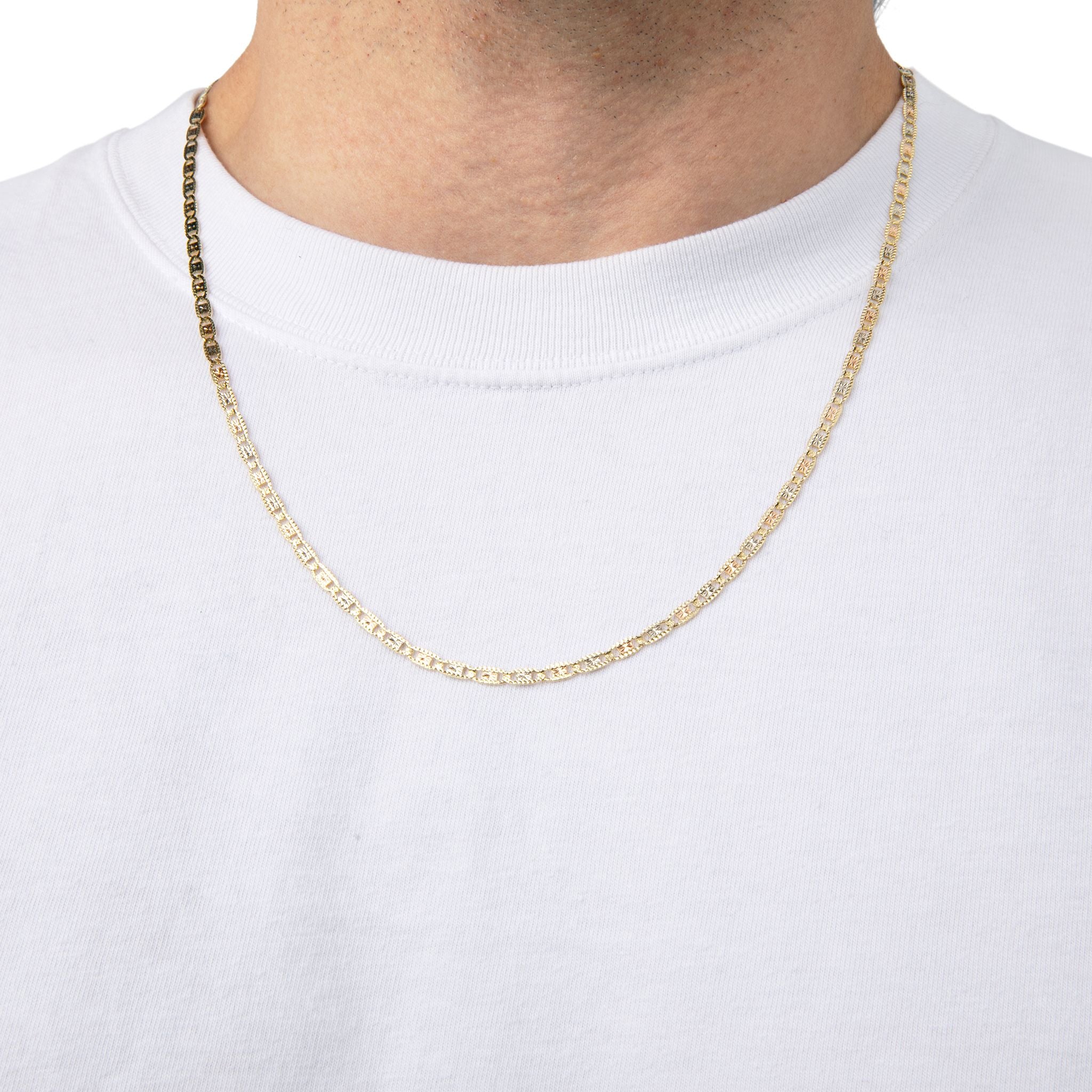 Real 14k Gold Tri-Color Valentino Chain - 3.2mm
