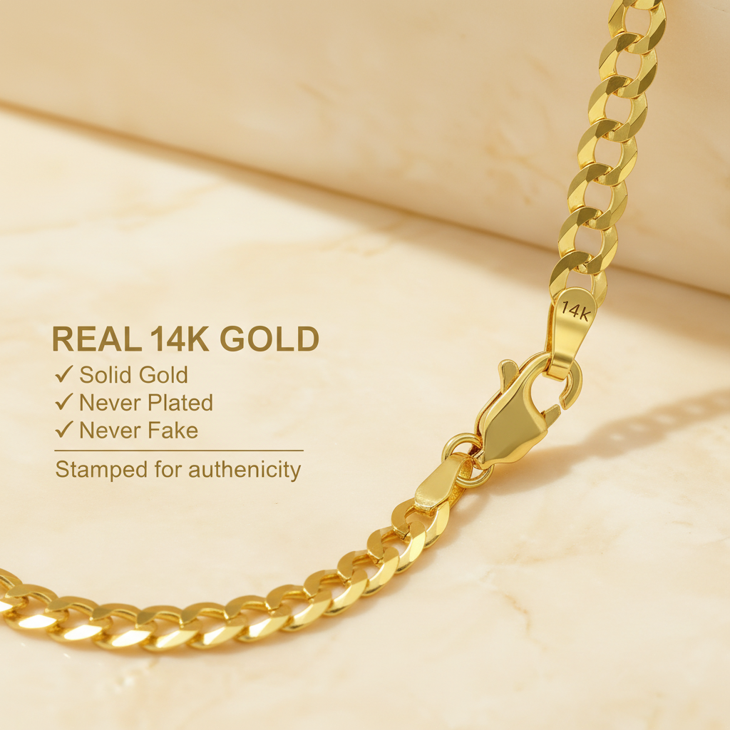 Real 14k Gold Curb Chain - 3mm