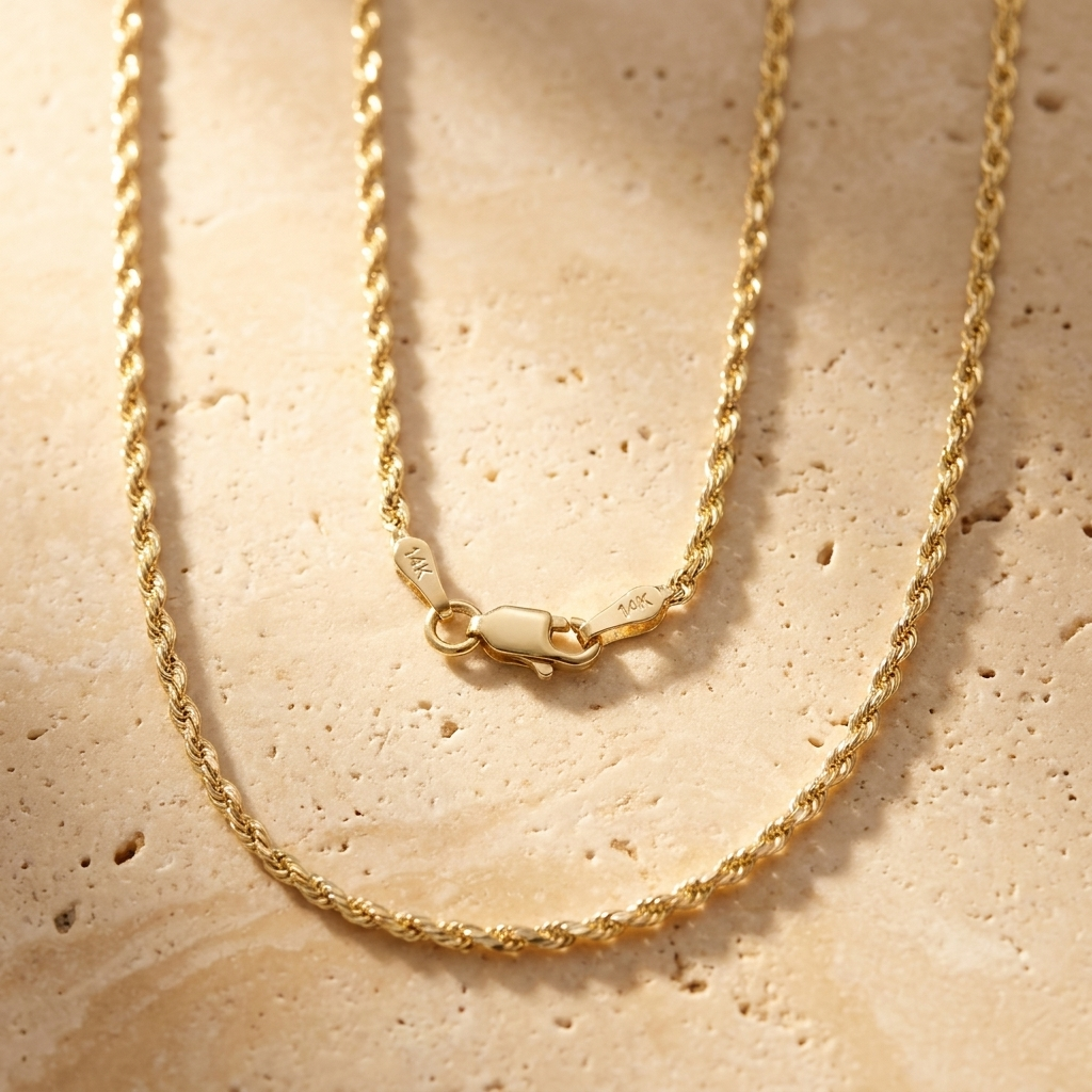 Real 14k Gold Rope Chain 1.5mm (Diamond Cut)