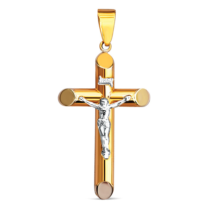 14k Two-Tone Gold Tube Crucifix Pendant