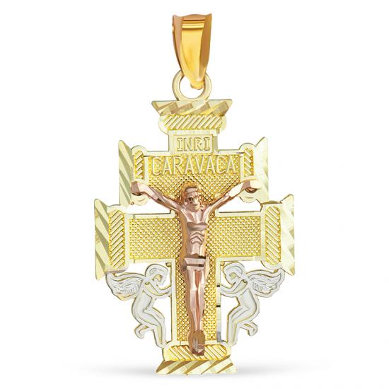 14k Gold Tri-Color Caravaca Crucifix Pendant