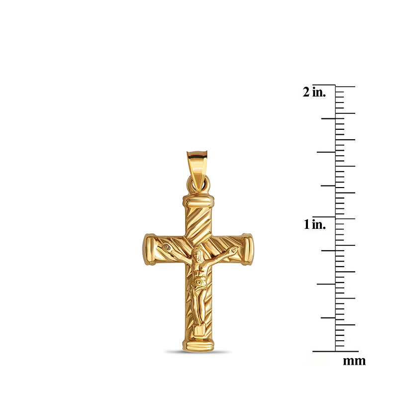 14k Gold Striped Crucifix Pendant