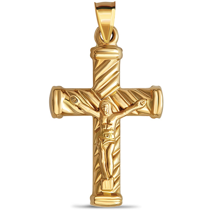 14k Gold Striped Crucifix Pendant
