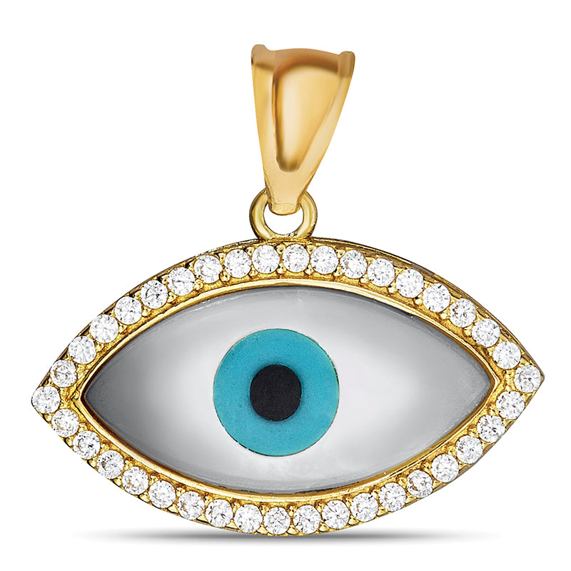 14k Gold Evil Eye Cz Pendant
