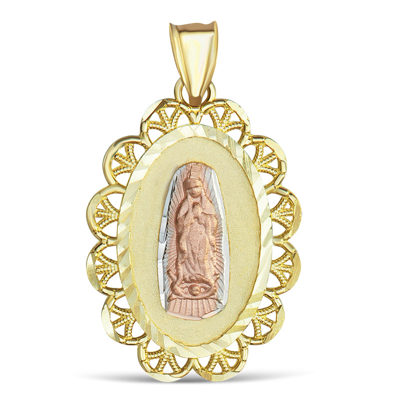 14k Gold Lady of Guadalupe Tri-Color Pendant