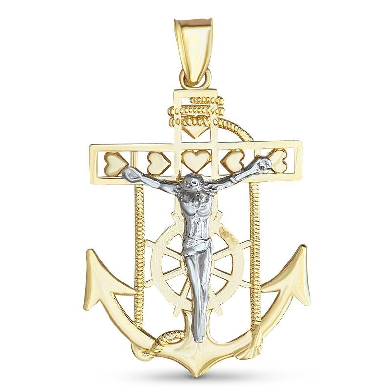 14k Gold Two-Tone Crucifix Anchor Pendant