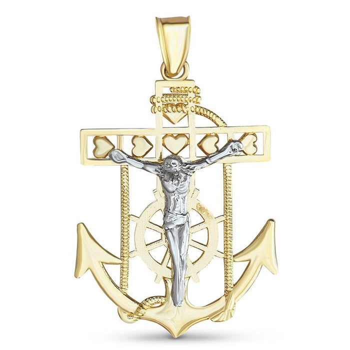 14k Gold Two-Tone Crucifix Anchor Pendant