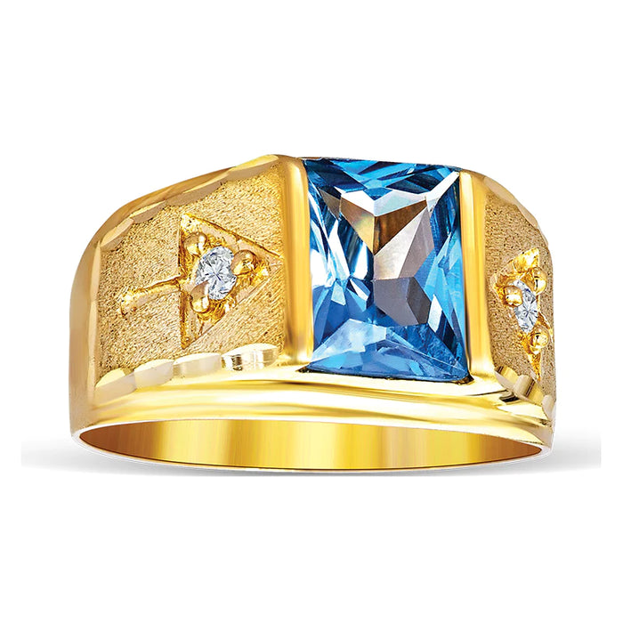 14k Gold Blue Square Cz Ring