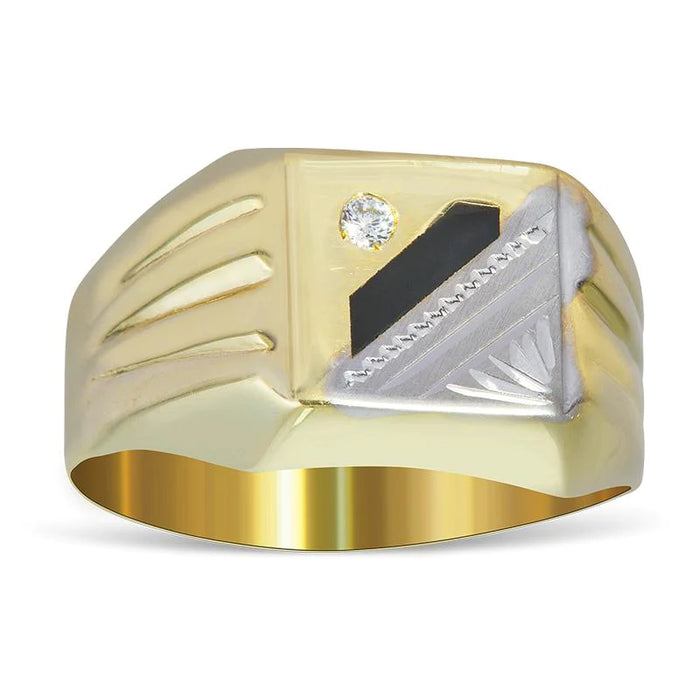 14k Gold Cz Stud Onyx Ring