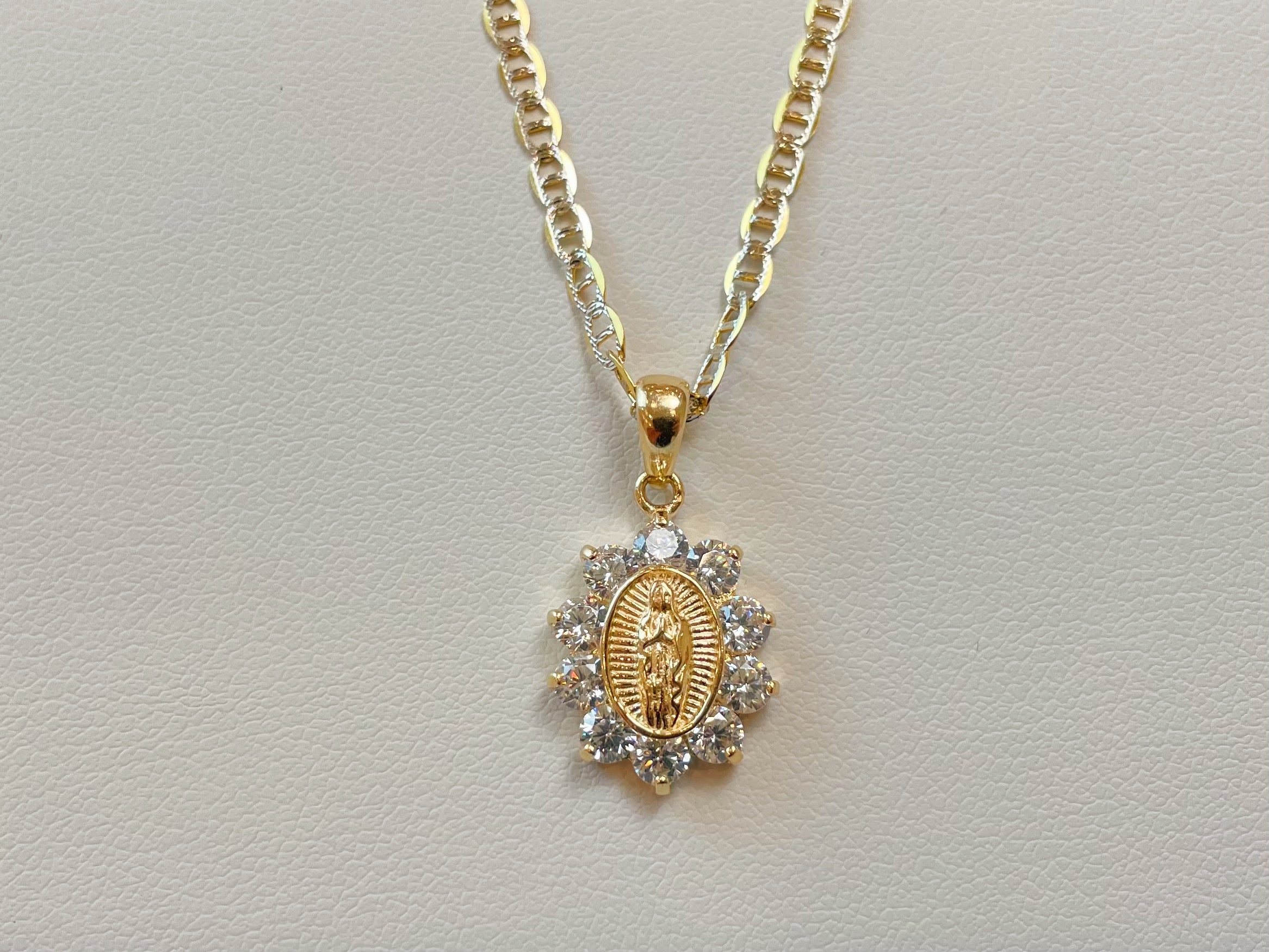 14k Gold Diamond Cut Guadalupe Cz Necklace