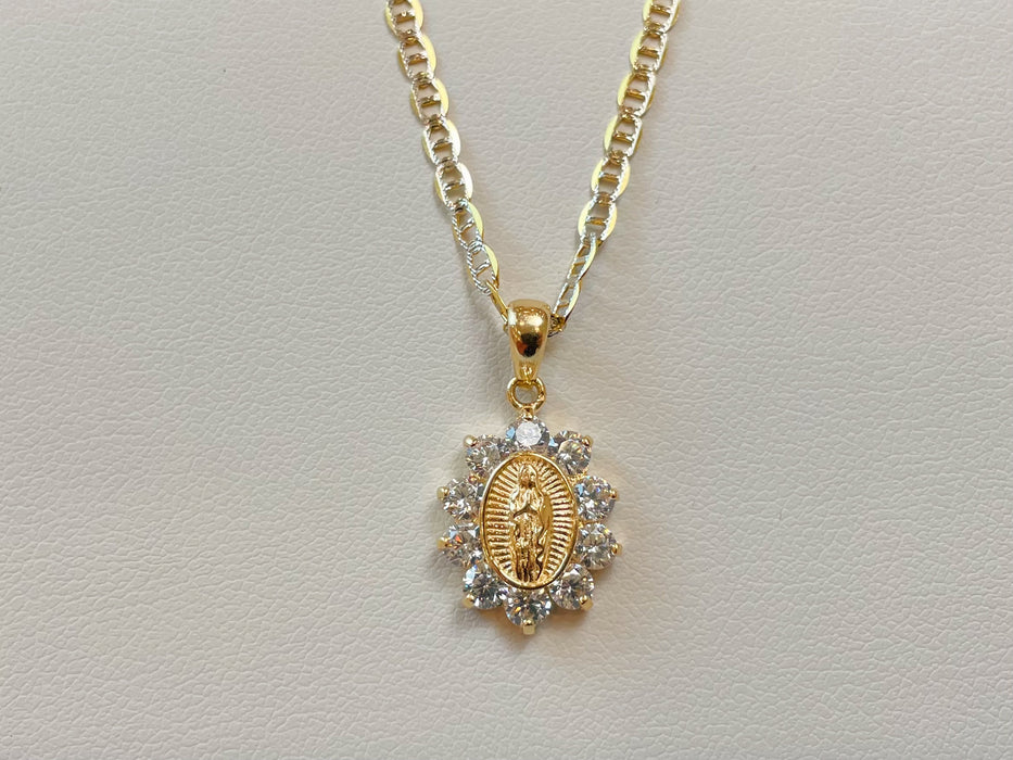 14k Gold Diamond Cut Guadalupe Cz Necklace
