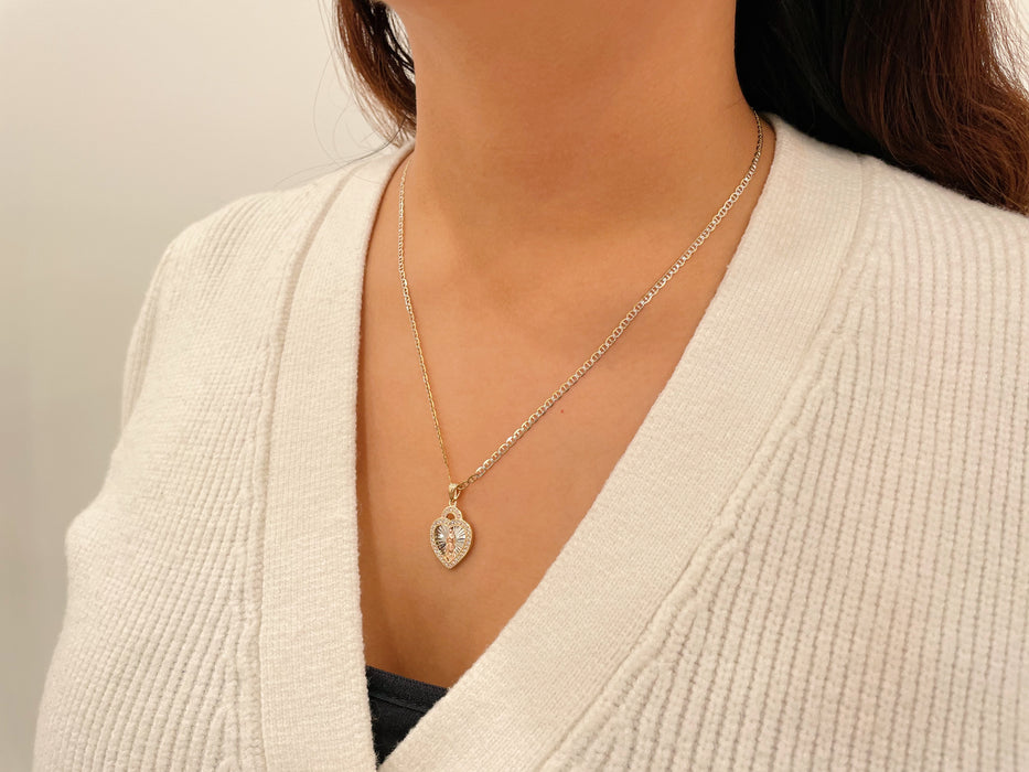 14k Gold Diamond Cut Tri-Color Guadalupe Cz Necklace