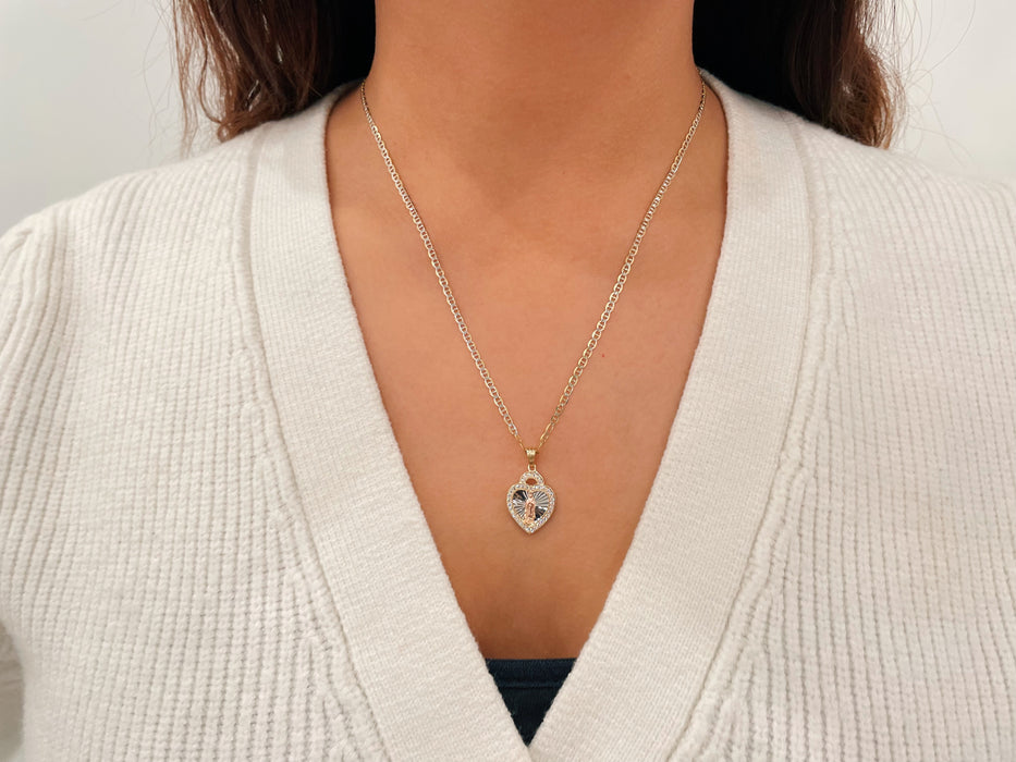 14k Gold Diamond Cut Tri-Color Guadalupe Cz Necklace