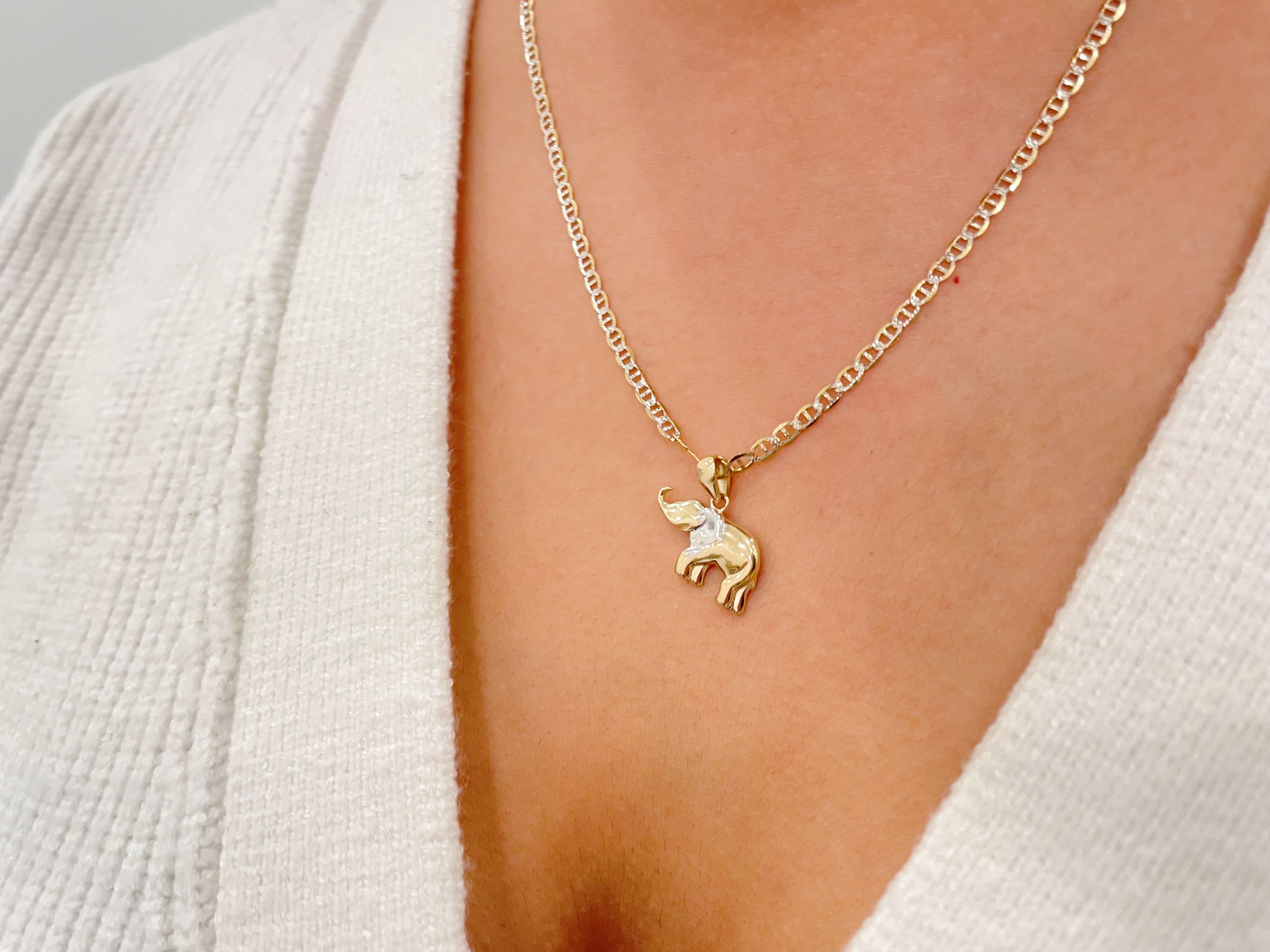 14k Gold Diamond Cut Two-Tone Elephant Necklace