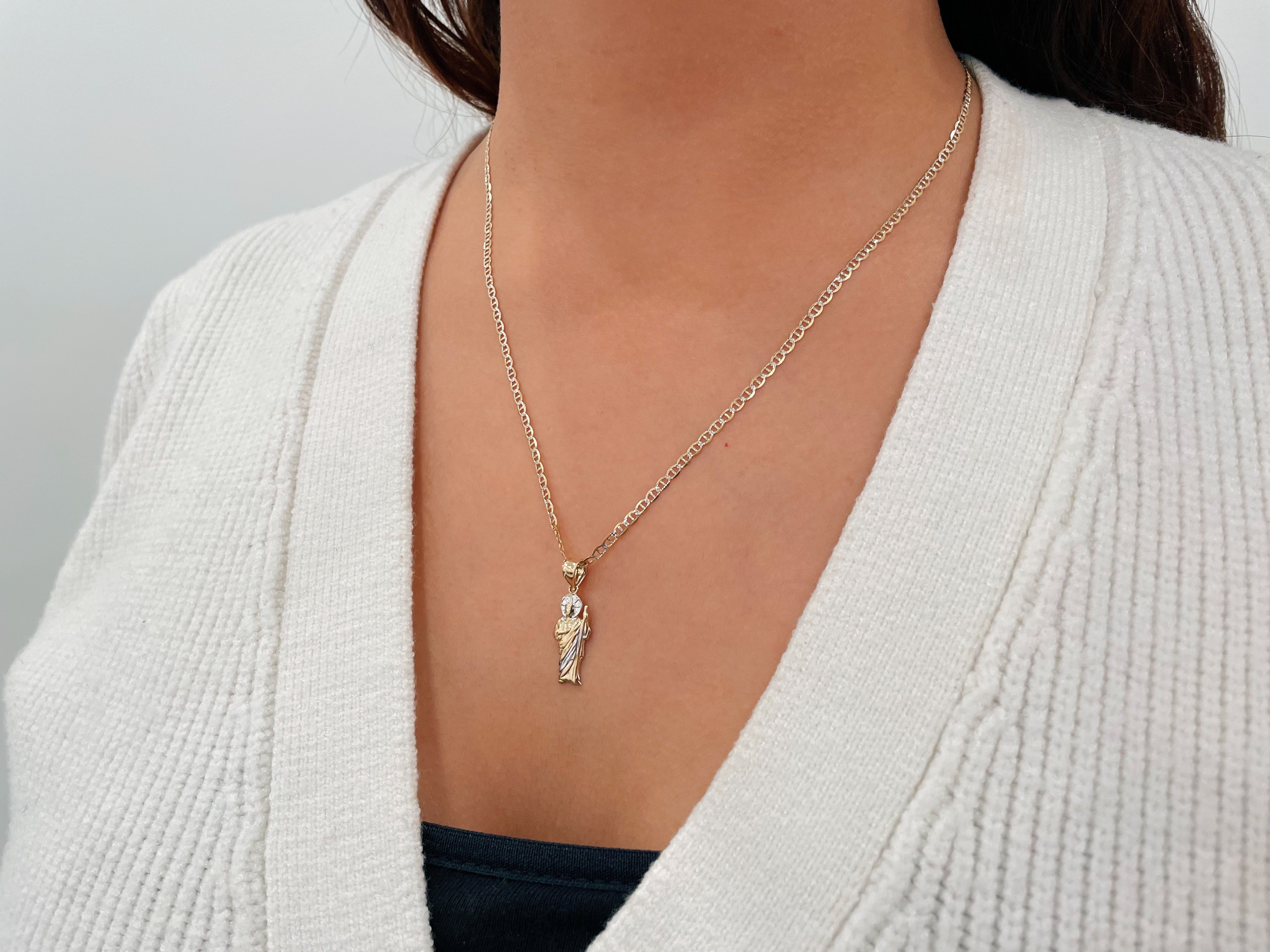 14k Gold Diamond Cut Two-Tone San Judas Necklace