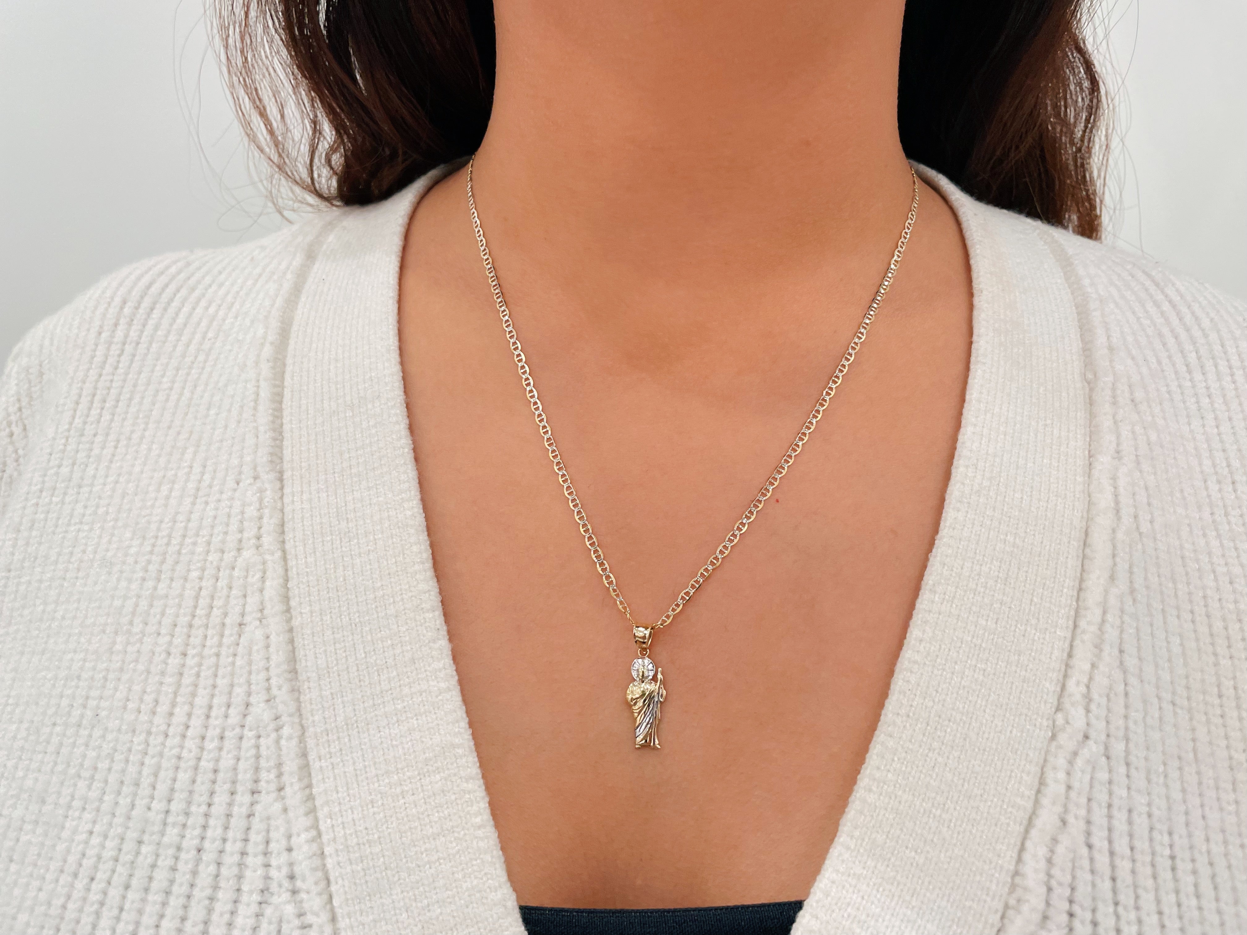 14k Gold Diamond Cut Two-Tone San Judas Necklace