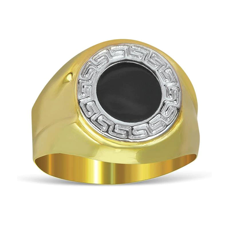14k Gold Greek Lines Onyx Ring