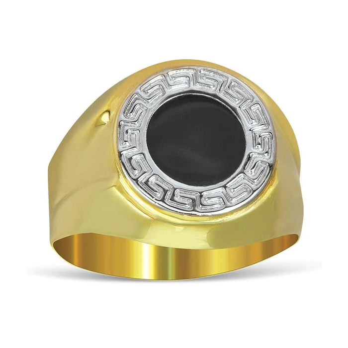 14k Gold Greek Lines Onyx Ring