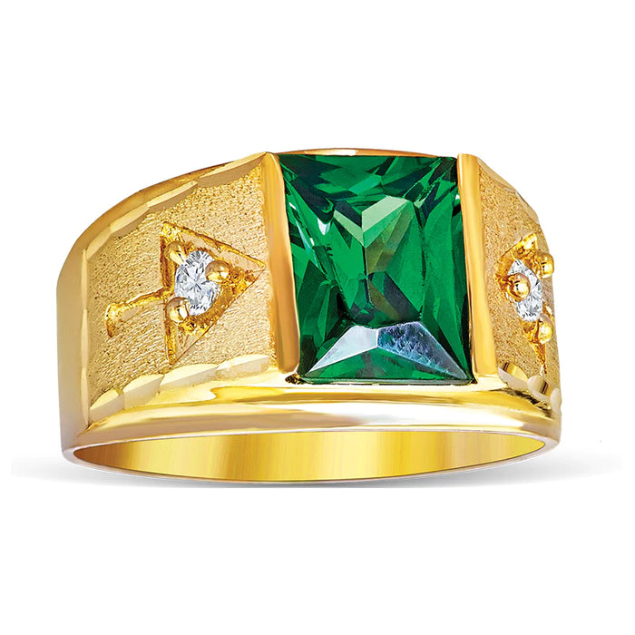 14k Gold Green Square Cz Ring