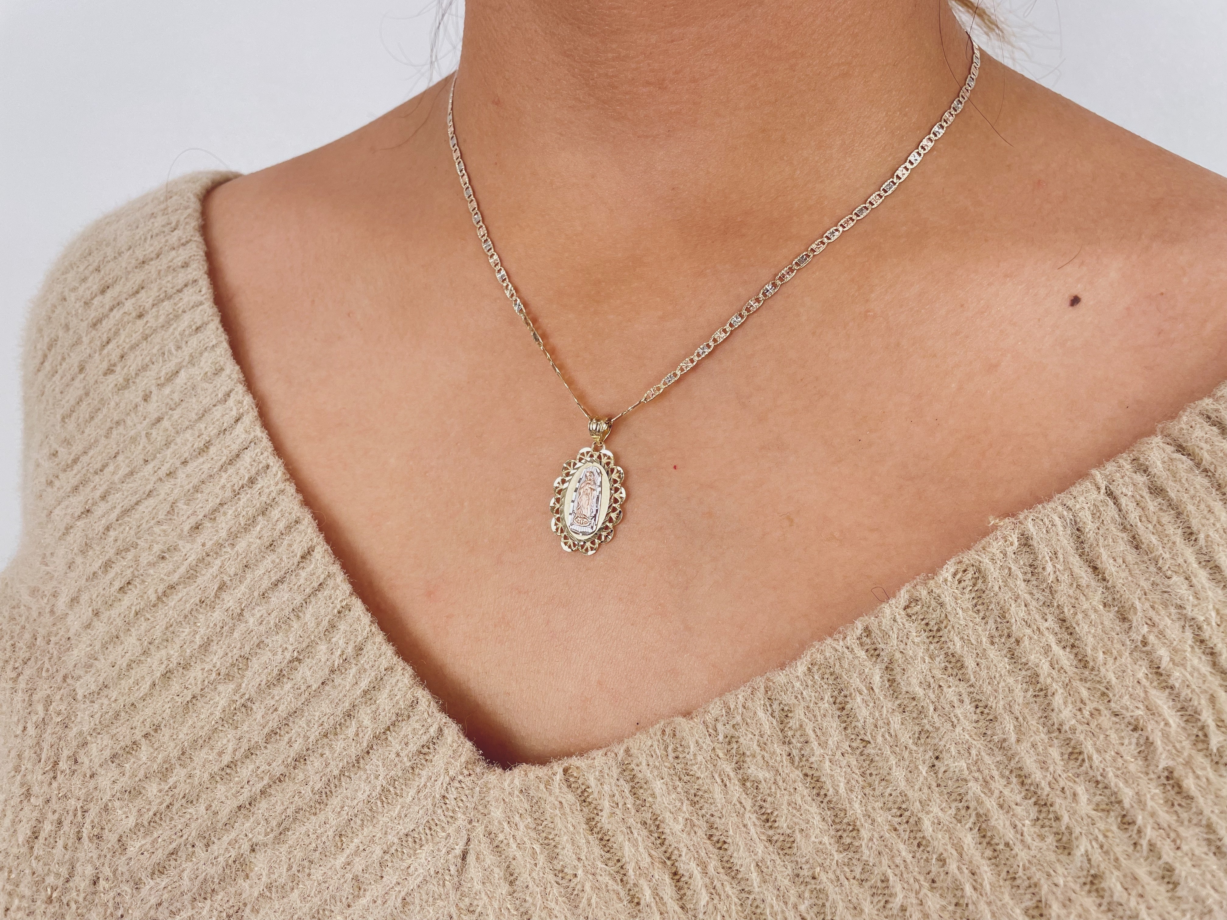 14k Gold Lady of Guadalupe Tri-Color Pendant