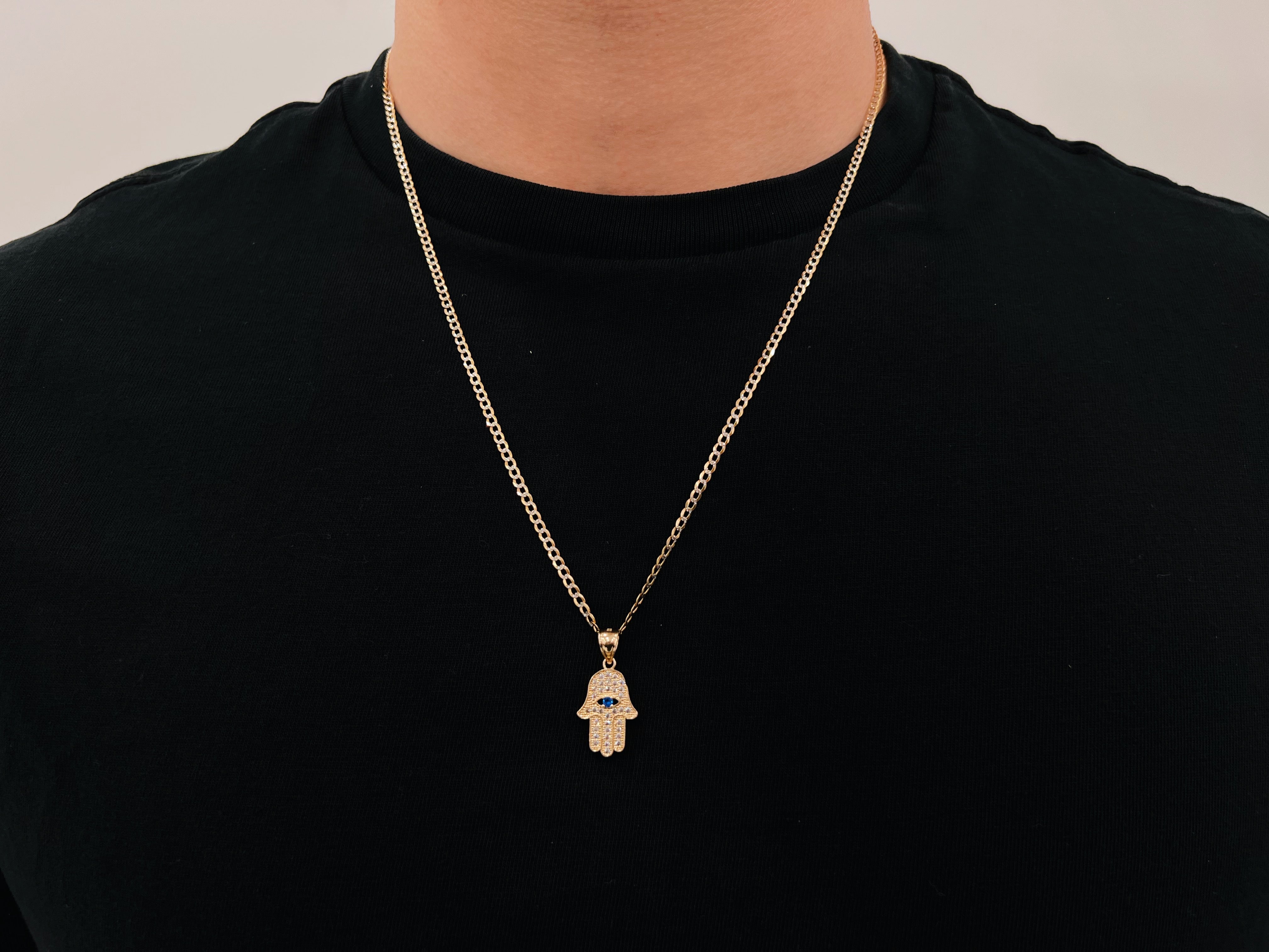 14k Gold Diamond Cut Hamsa Chain