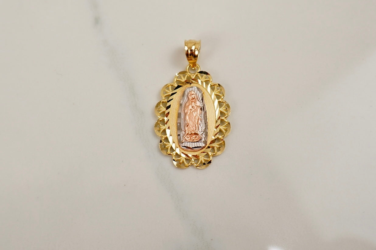 14k Gold Lady of Guadalupe Tri-Color Pendant