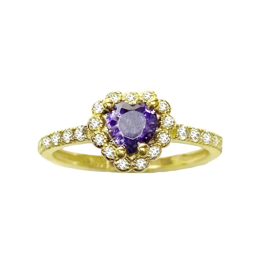 14k Gold Purple Heart Micro Pave Cz Ring