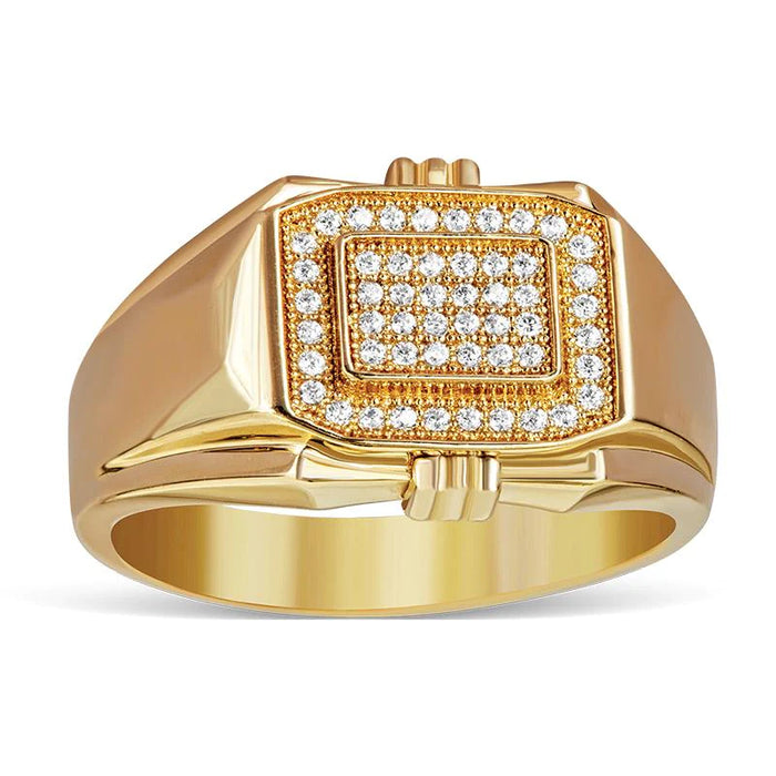 14k Gold Rectangle Center Cz Ring