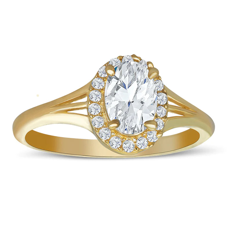 14k Gold Round White Center Stone Cz Ring