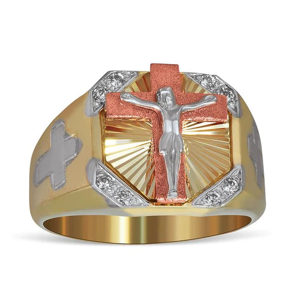 14k Gold Tri-Color Cross Ring
