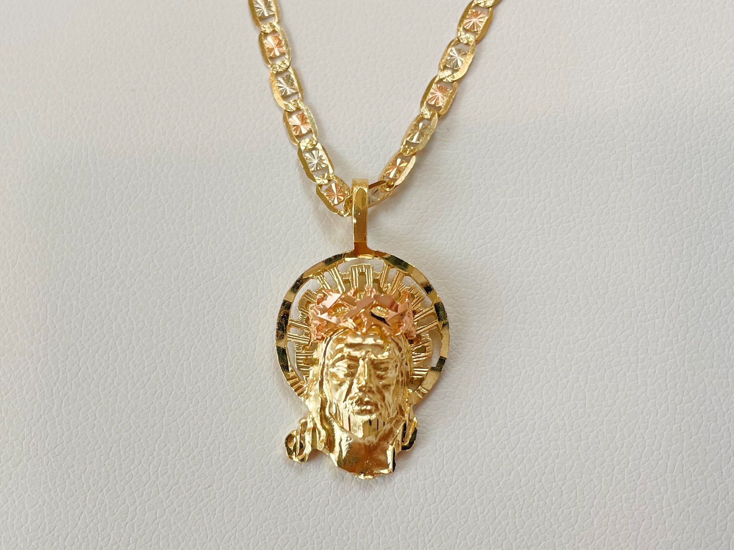 14k Gold Tri-Color Gold Jesus Head Necklace