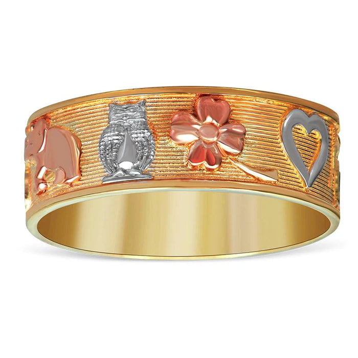 14k Gold Tri-Color Lucky Seven Band Ring