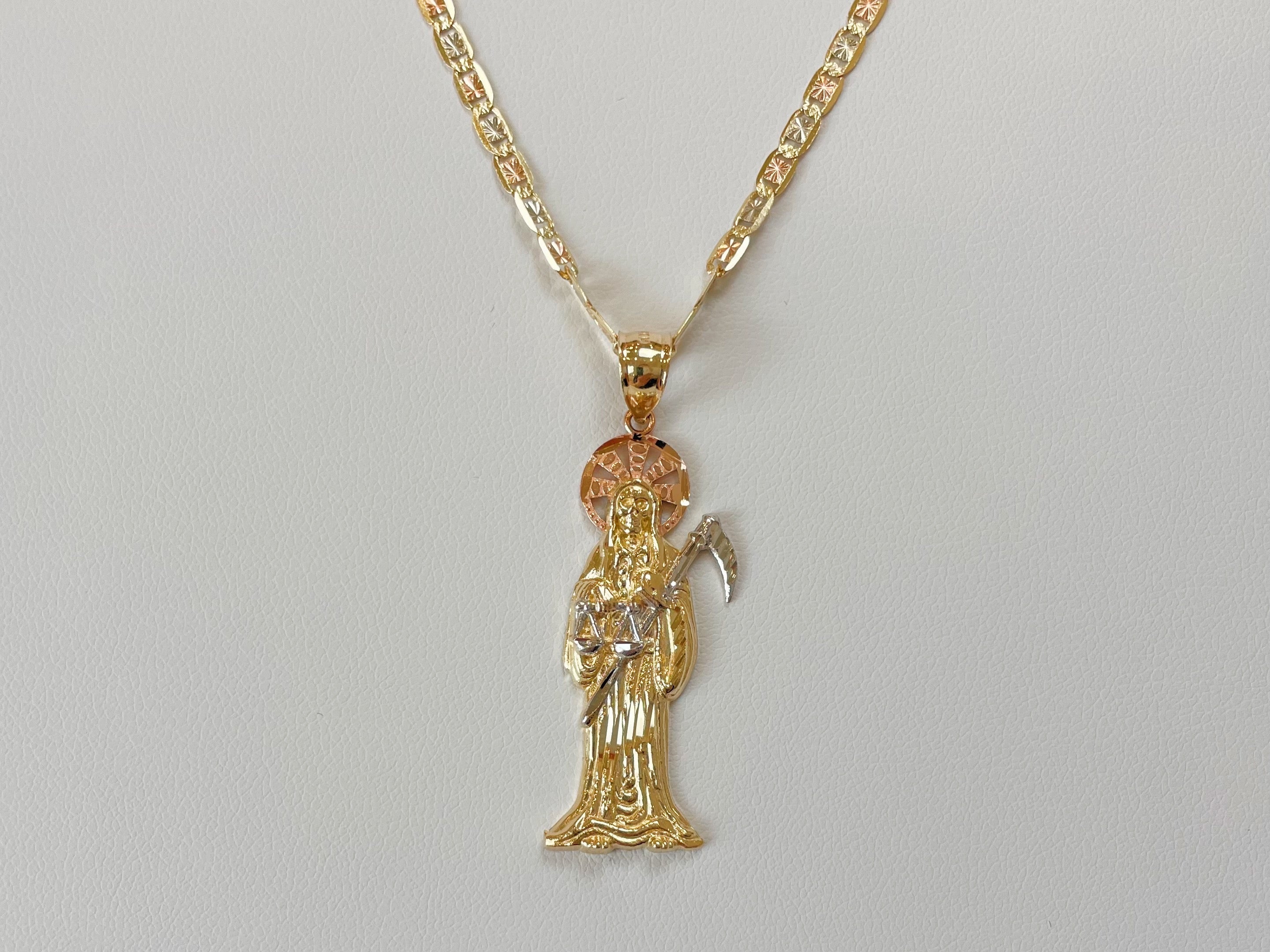 14k Gold Tri-Color Santa Muerte Chain
