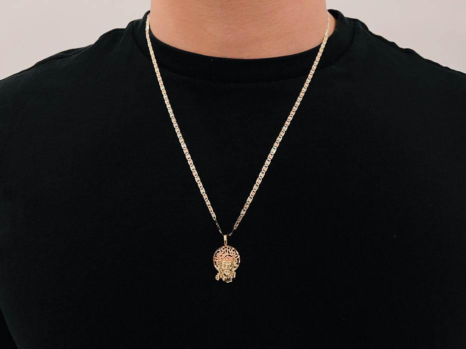 14k Gold Tri-Color Gold Jesus Head Necklace