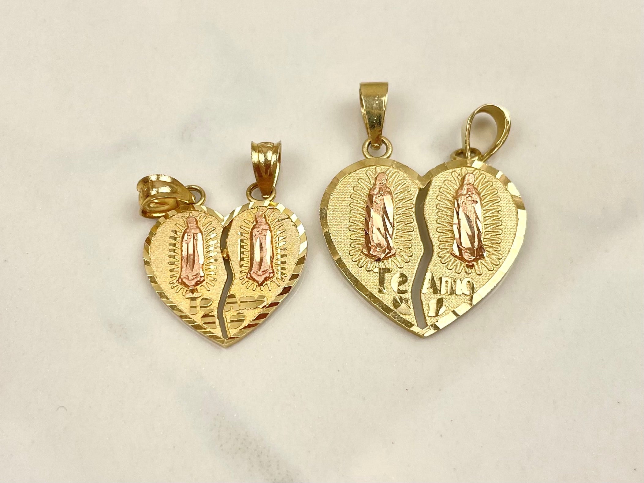 14k Gold Two Tone Guadalupe Breakable Heart Pendant