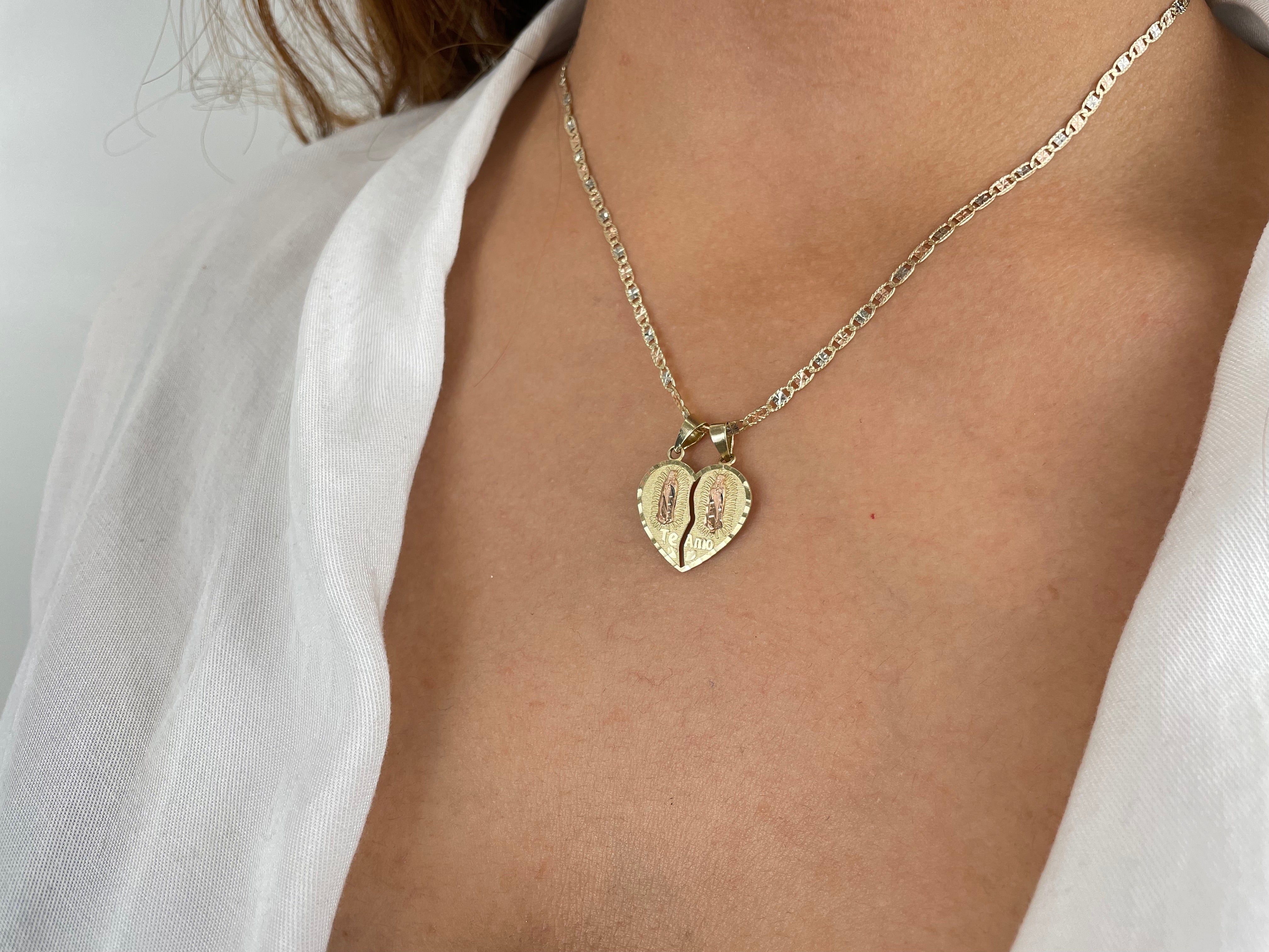 14k Gold Two Tone Guadalupe Breakable Heart Pendant