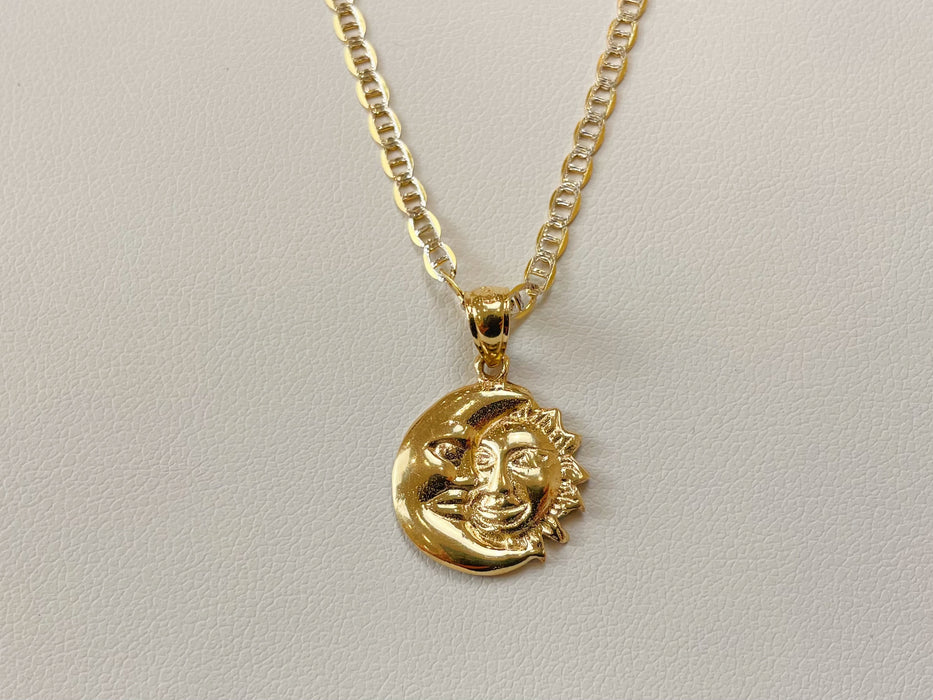 14k Gold Diamond Cut Moon and Sun Necklace