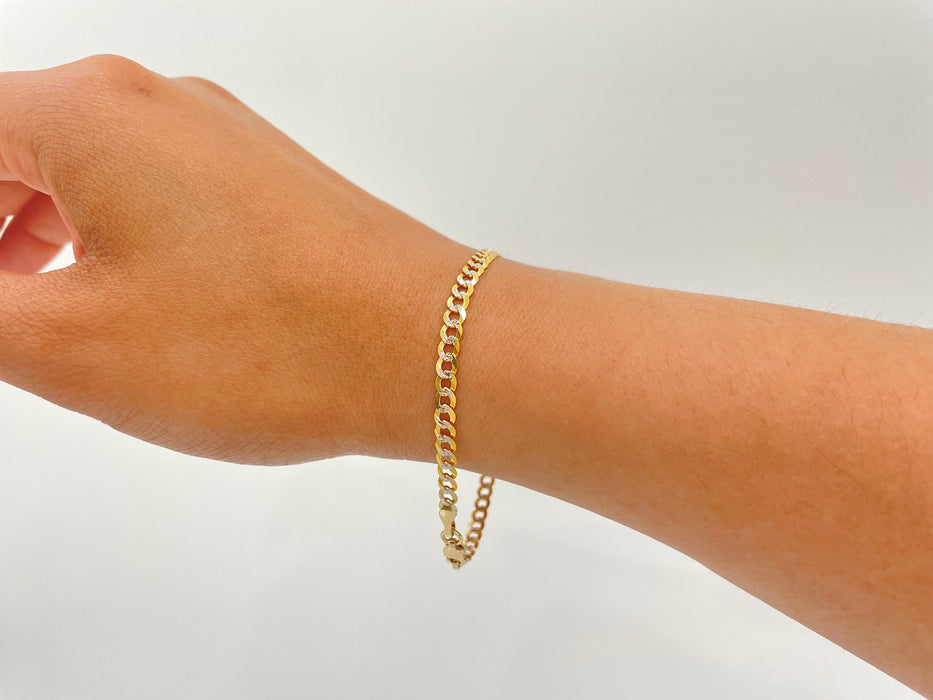 Real 14k Gold Diamond Cut Curb Bracelet - 3.5mm