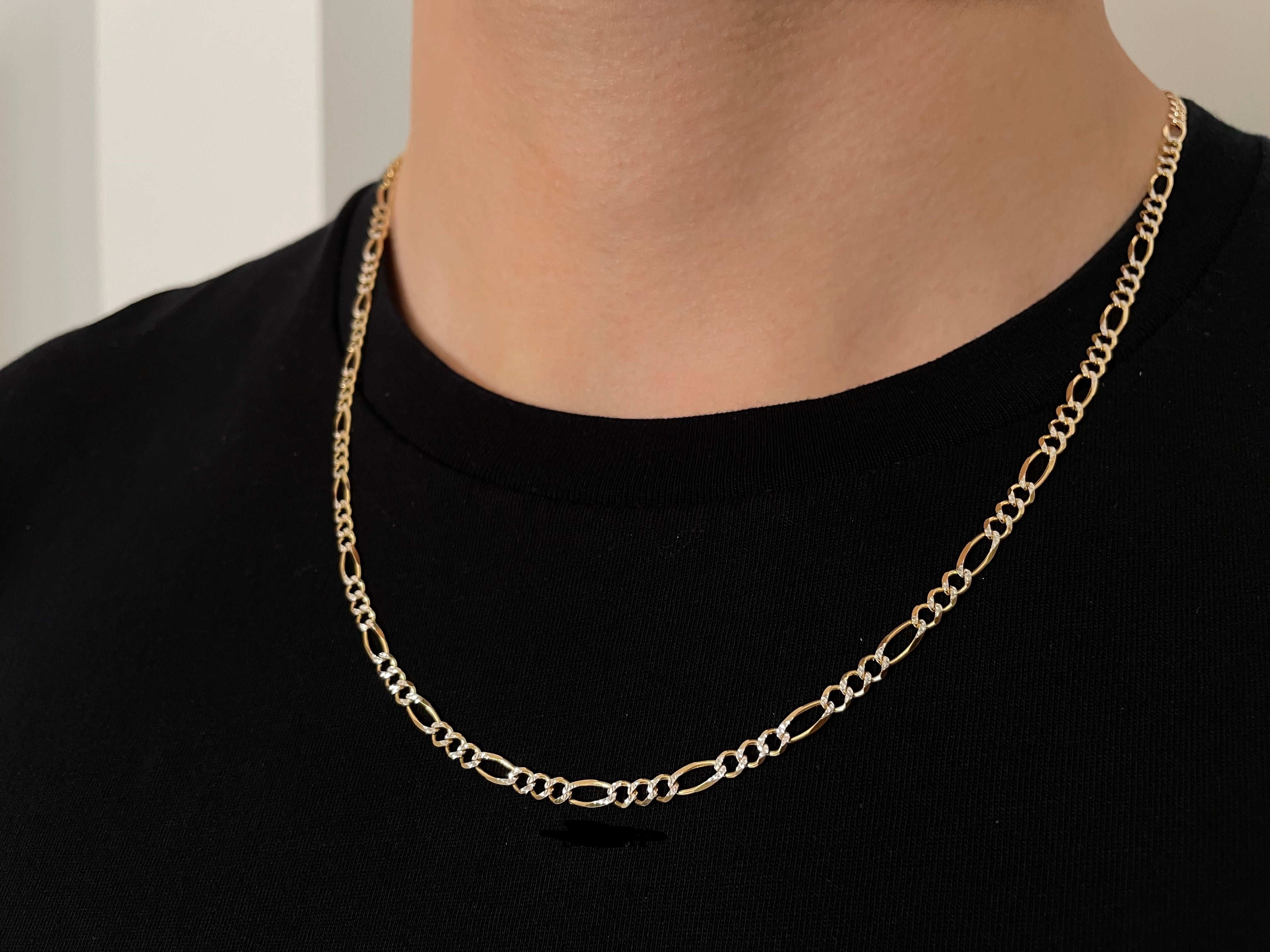 Real 14k Gold Diamond Cut Figaro Chain - 4mm