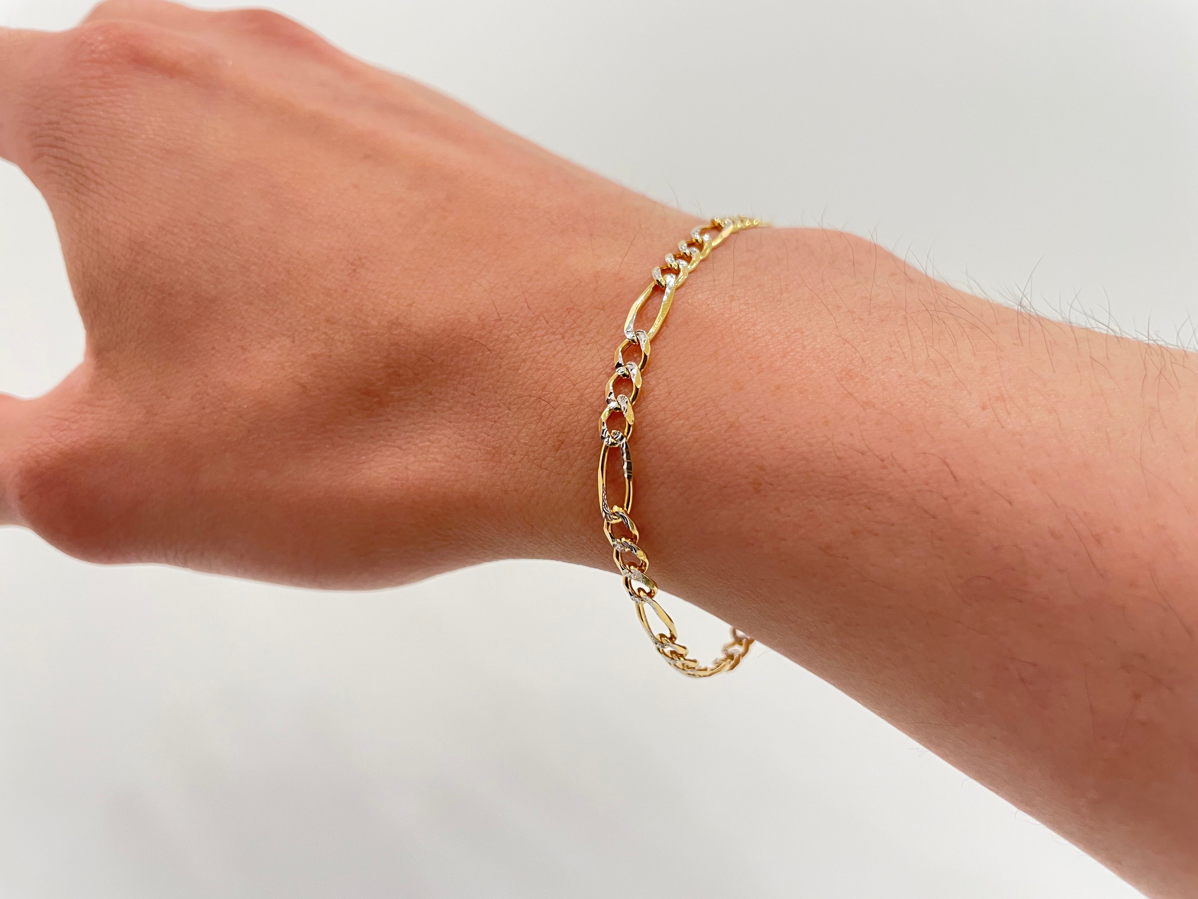 Real 14k Gold Diamond Cut Figaro Bracelet - 4mm