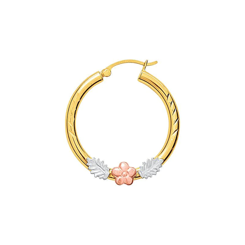 14k Gold Tri-Color Flower Hoop Earrings