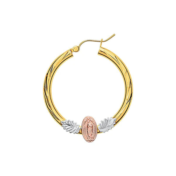 14k Gold Tri-Color Guadalupe Hoop Earrings