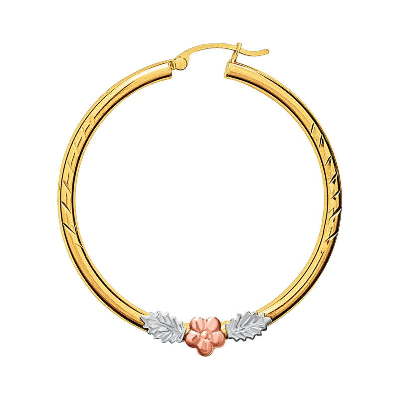 14k Gold Tri-Color Flower Hoop Earrings