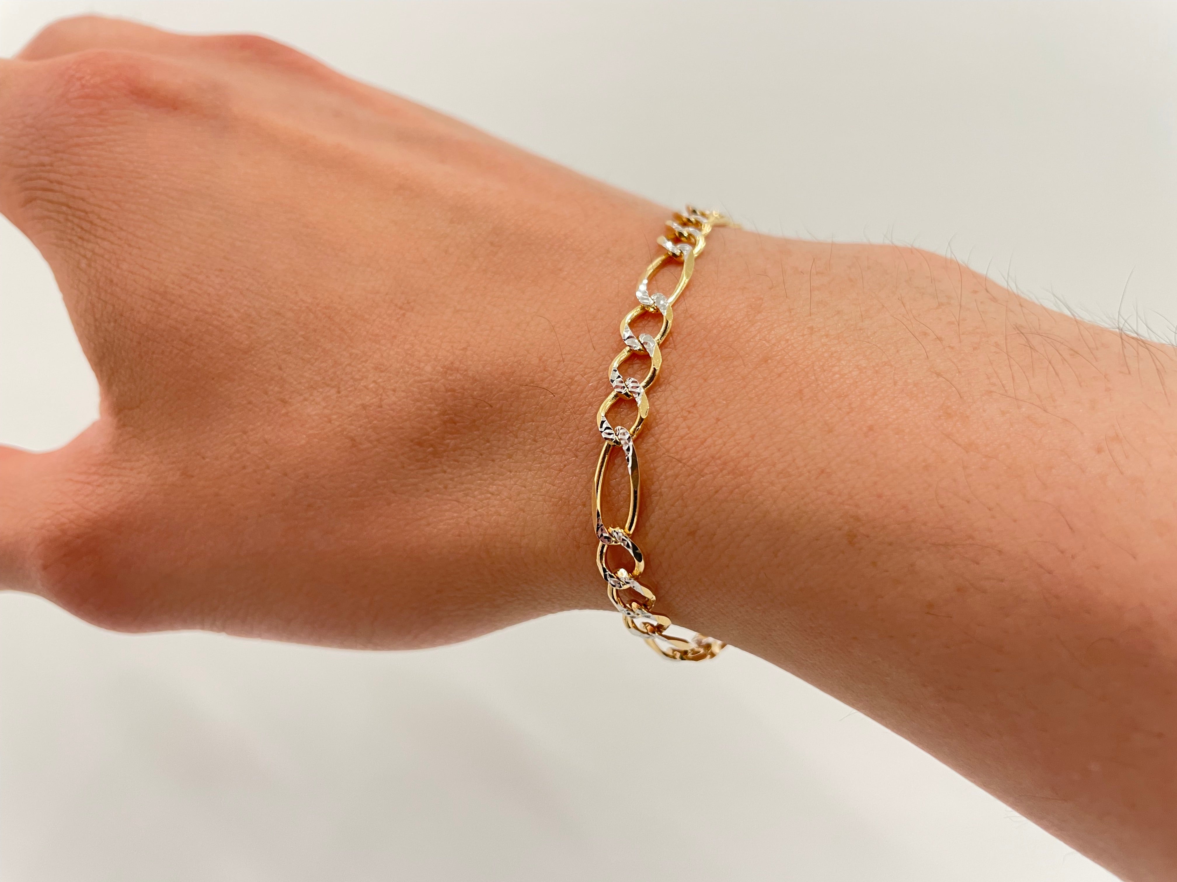 Real 14k Gold Diamond Cut Figaro Bracelet - 5mm