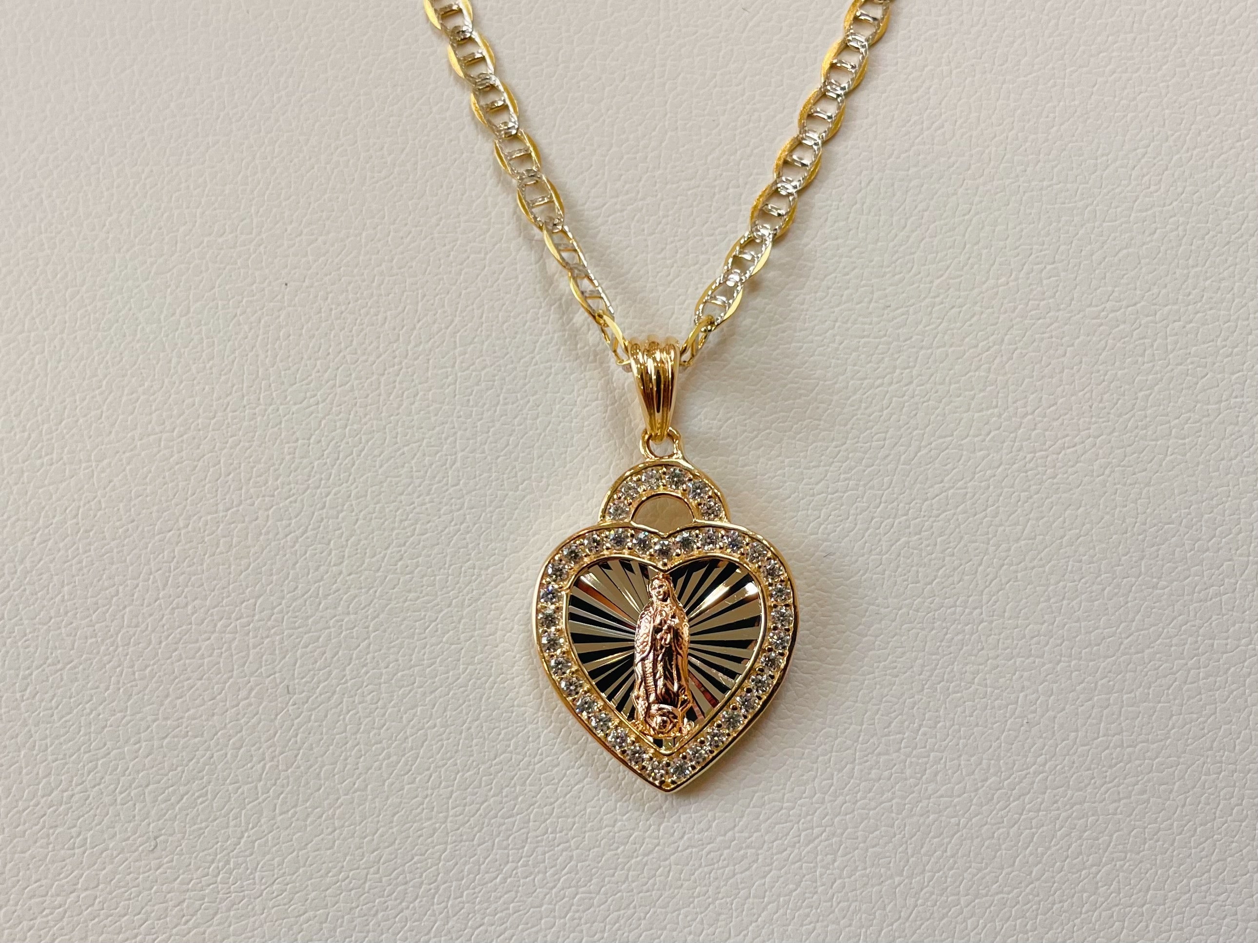 14k Gold Diamond Cut Tri-Color Guadalupe Cz Necklace